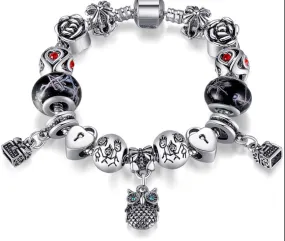 Owl european style charm bracelet