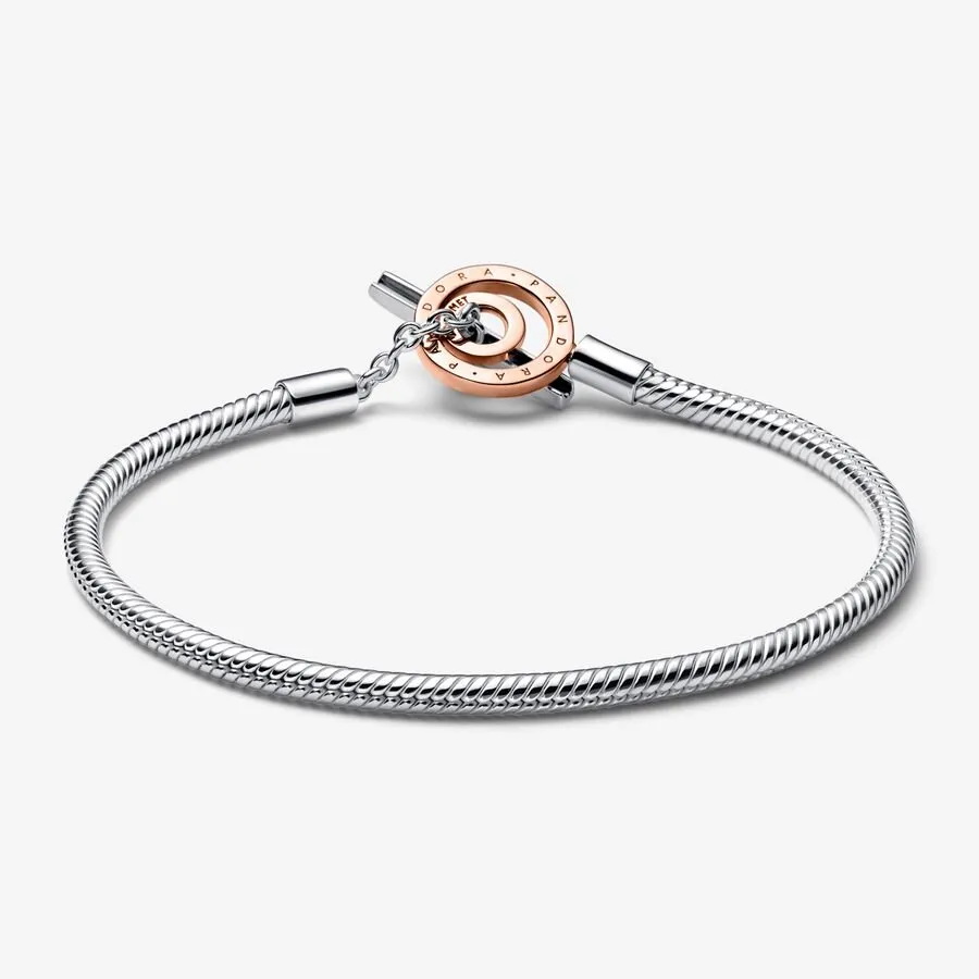 Pandora Signature Two-Tone Logo T-Bar Snake Chain Bracelet