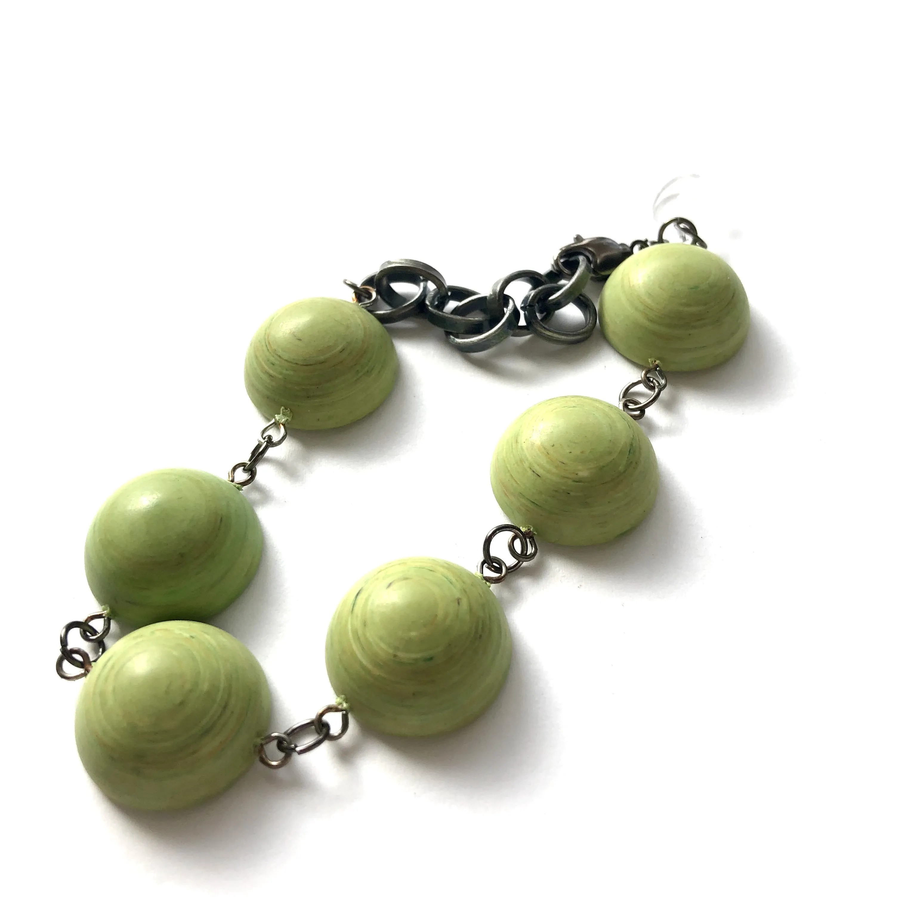 Peridot Green Matte Swirled Disc Stations Bracelet