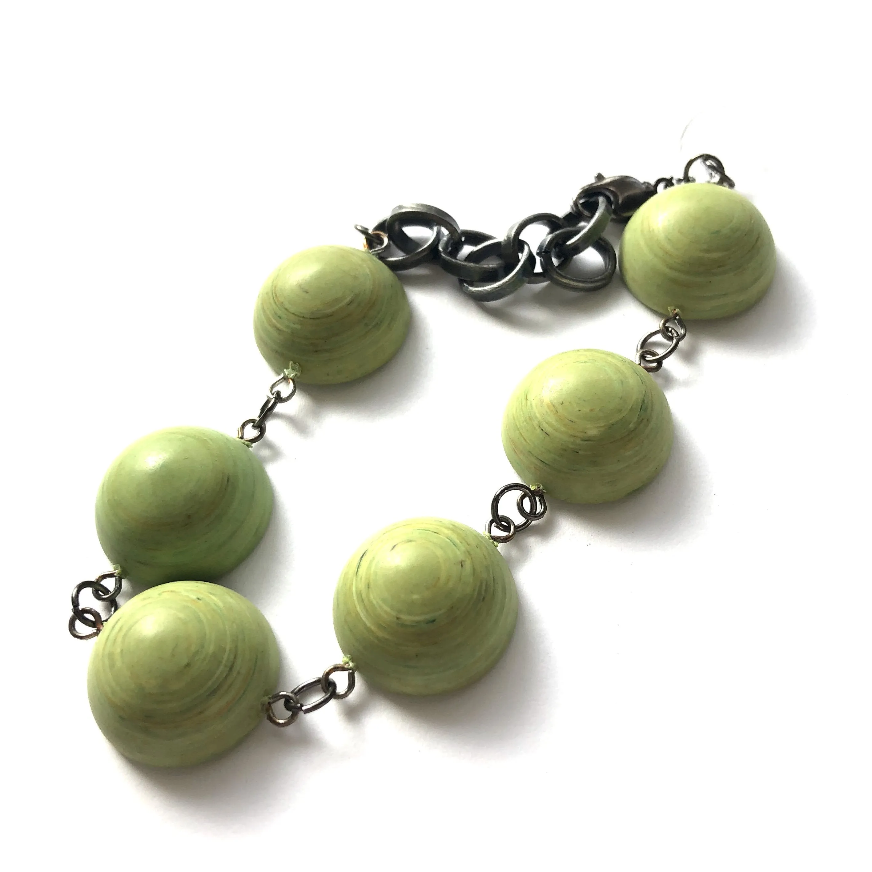 Peridot Green Matte Swirled Disc Stations Bracelet