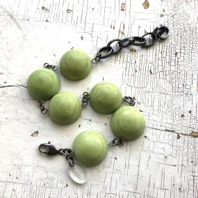 Peridot Green Matte Swirled Disc Stations Bracelet