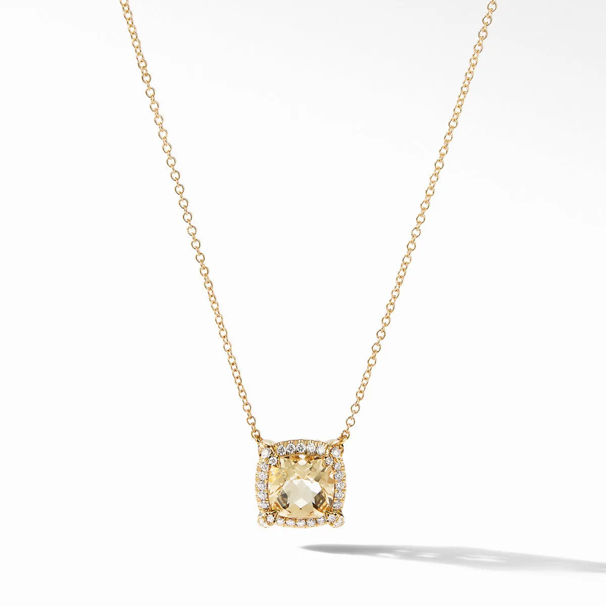 Petite Chatelaine Pave Bezel Pendant Necklace in 18K Yellow Gold with Champagne Citrine