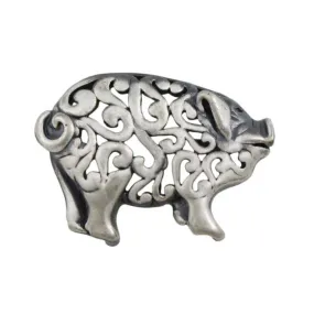 Pewter Pig Brooch Pin with Filigree Body - FAP433