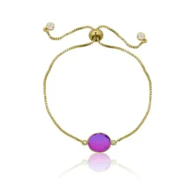 Pink Aura Oval Drop Adjustable Gold Bracelet