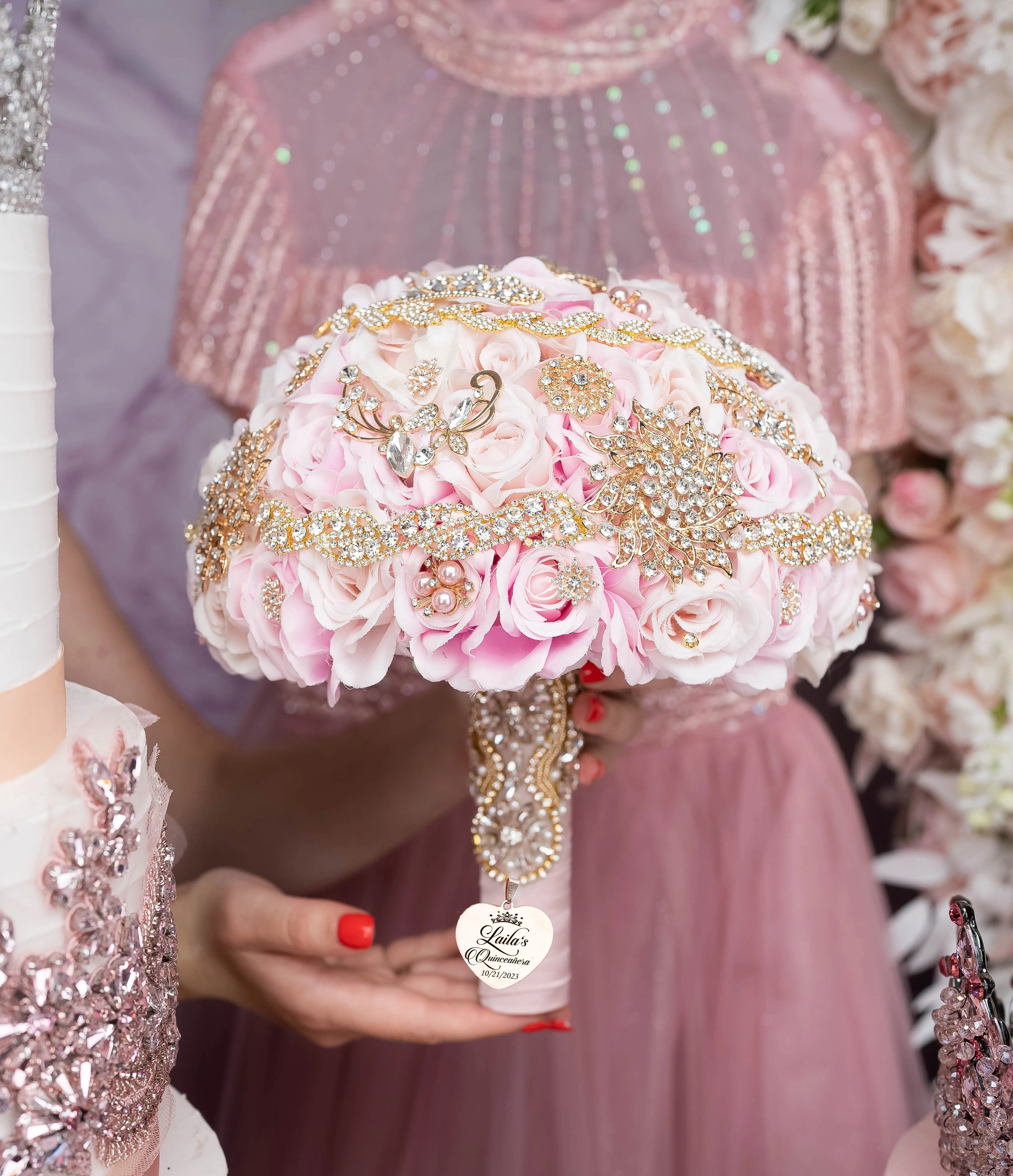 Pink Iridescent quinceanera pillows set