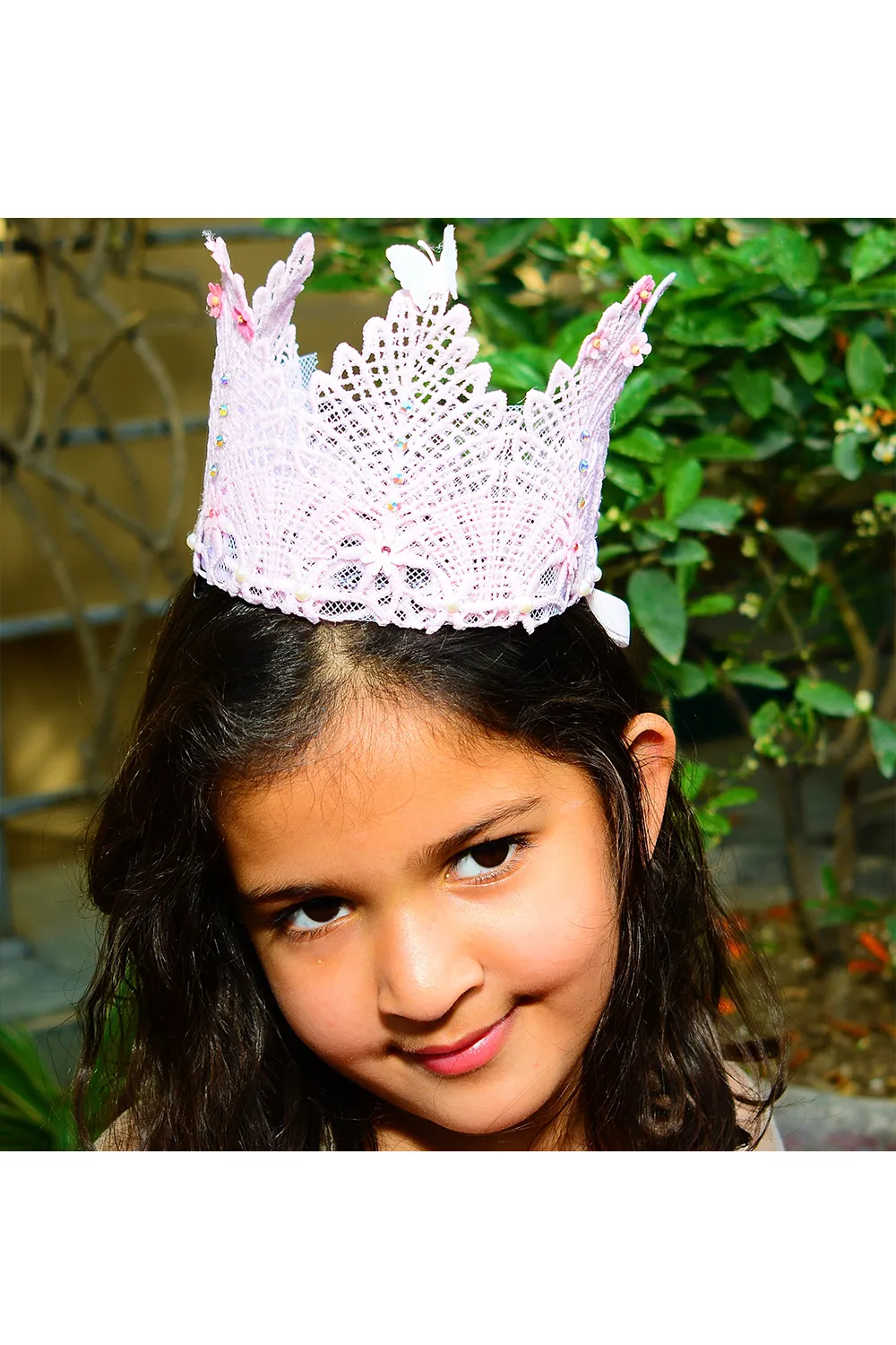 Pink lace tiara in crown shape