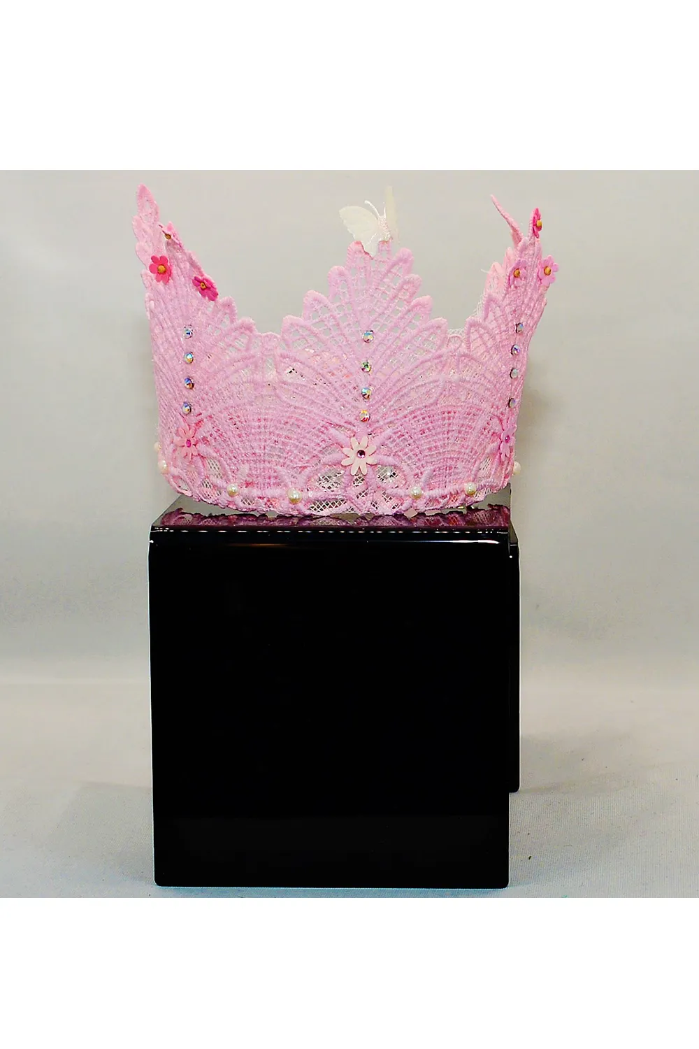 Pink lace tiara in crown shape