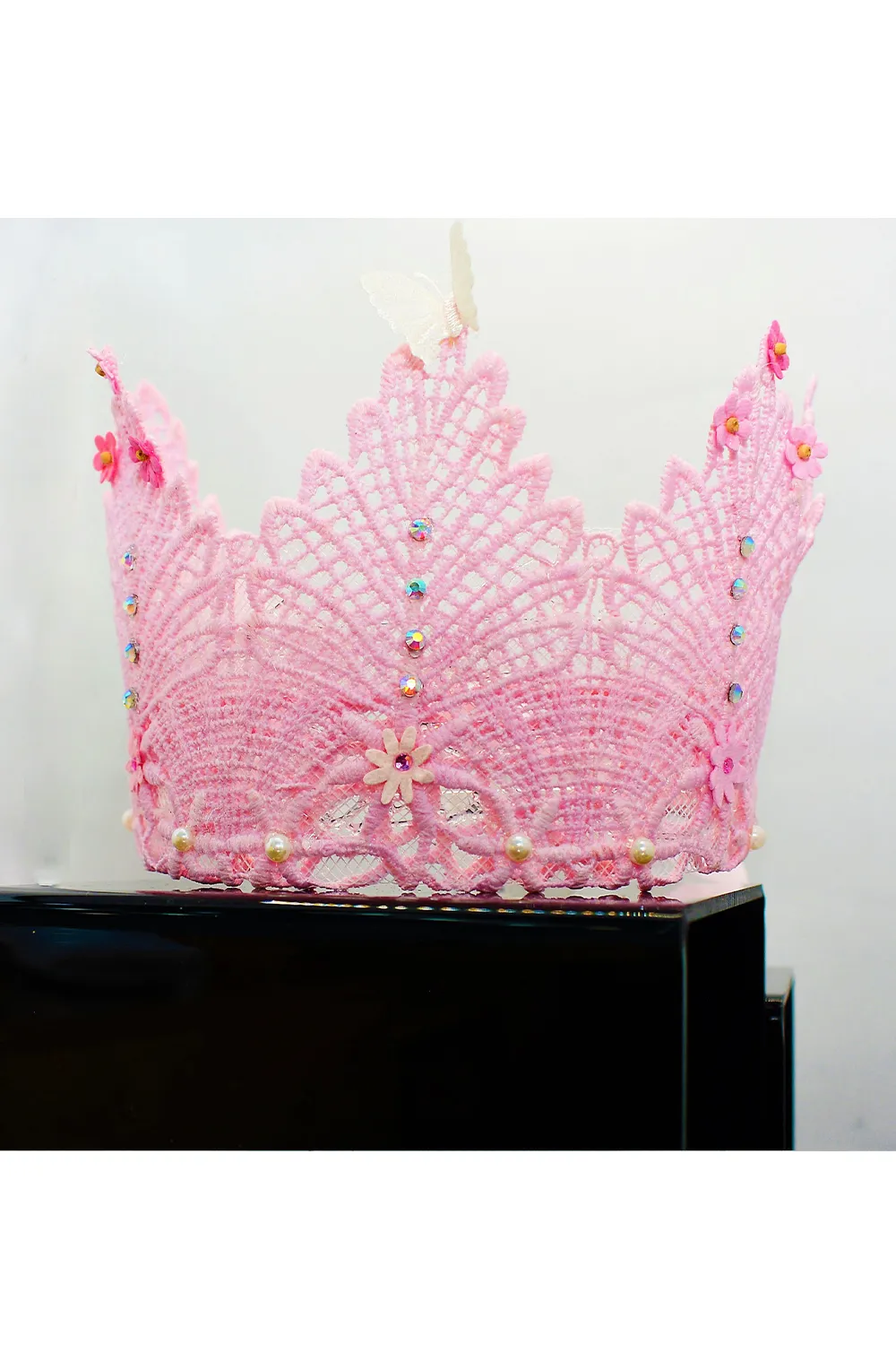 Pink lace tiara in crown shape