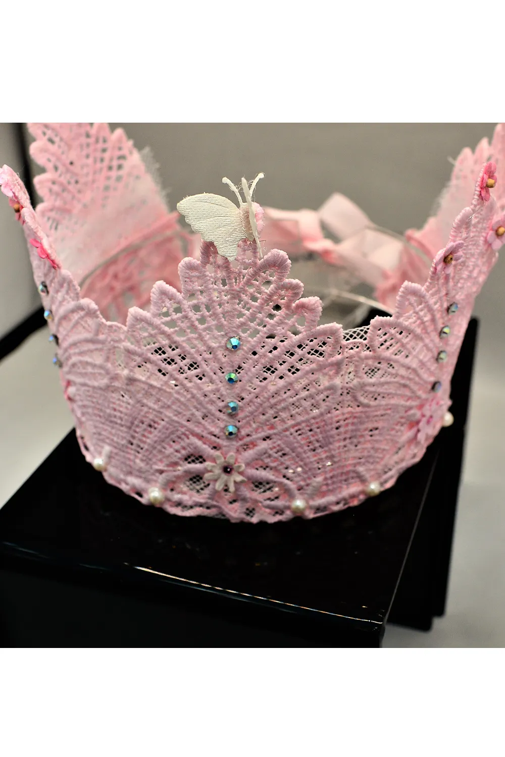 Pink lace tiara in crown shape