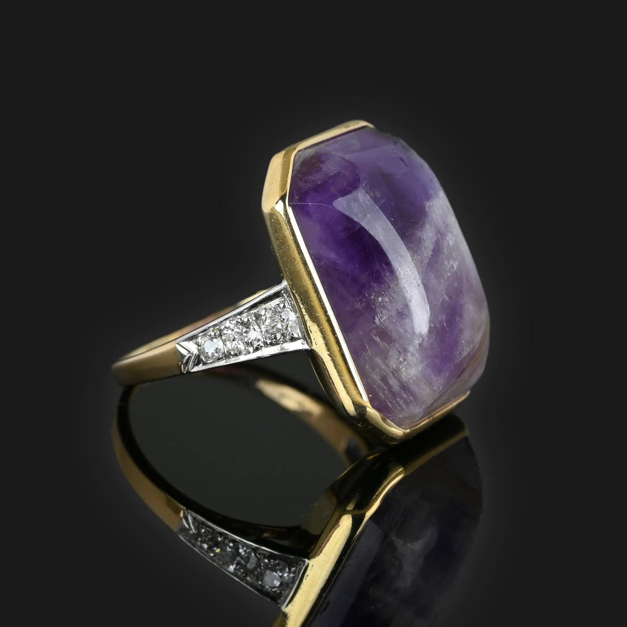 Platinum Diamond Natural Amethyst Ring in 14K Gold