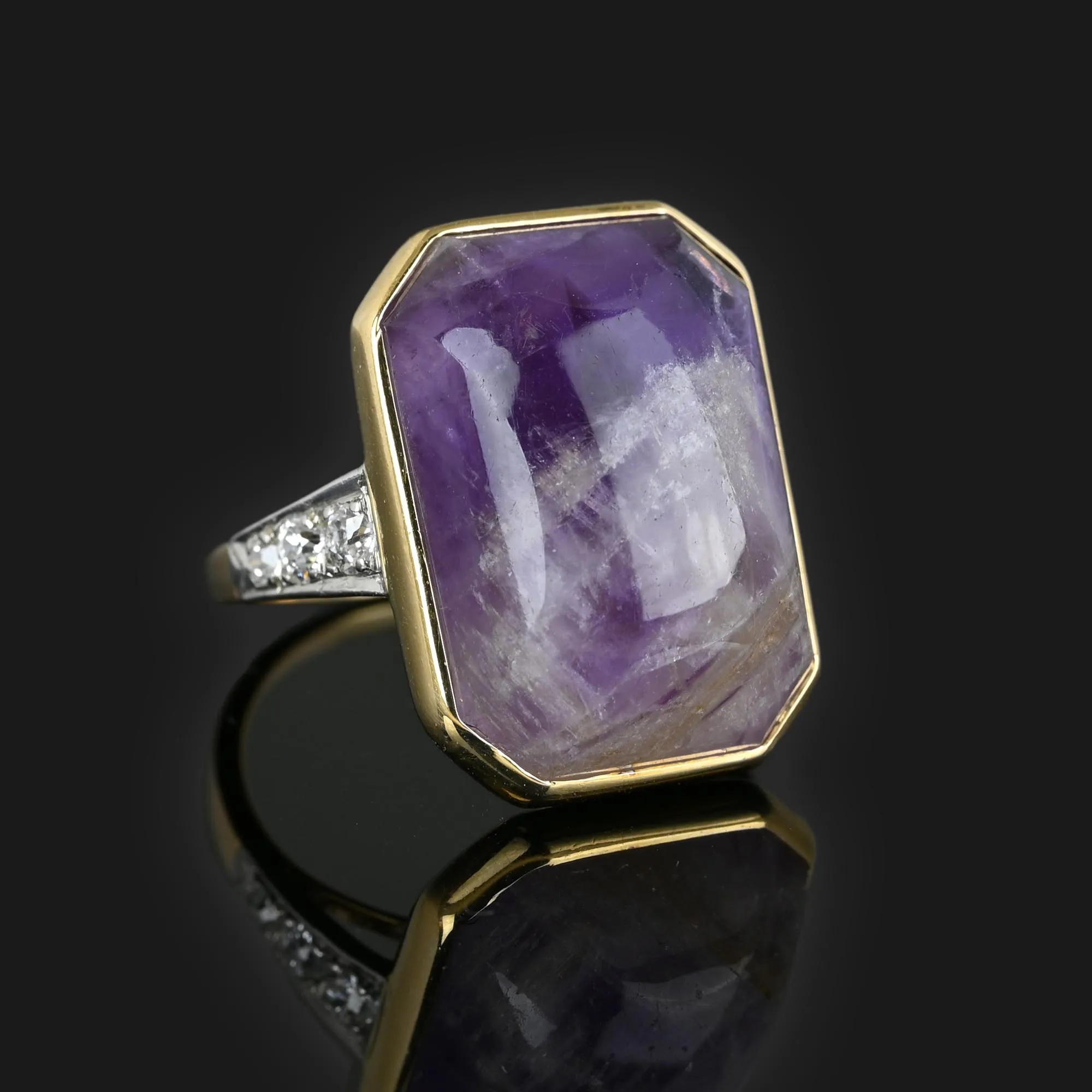 Platinum Diamond Natural Amethyst Ring in 14K Gold