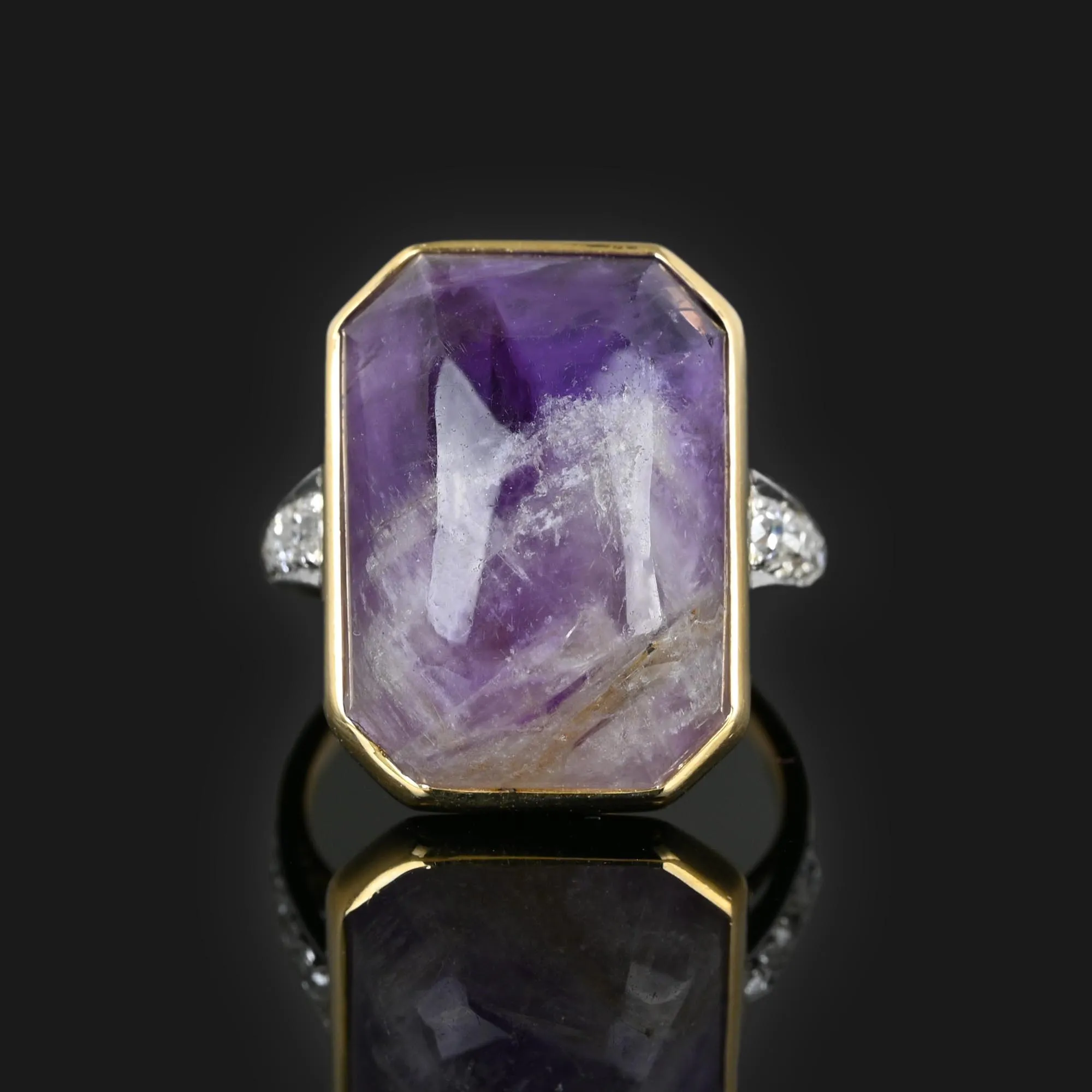 Platinum Diamond Natural Amethyst Ring in 14K Gold