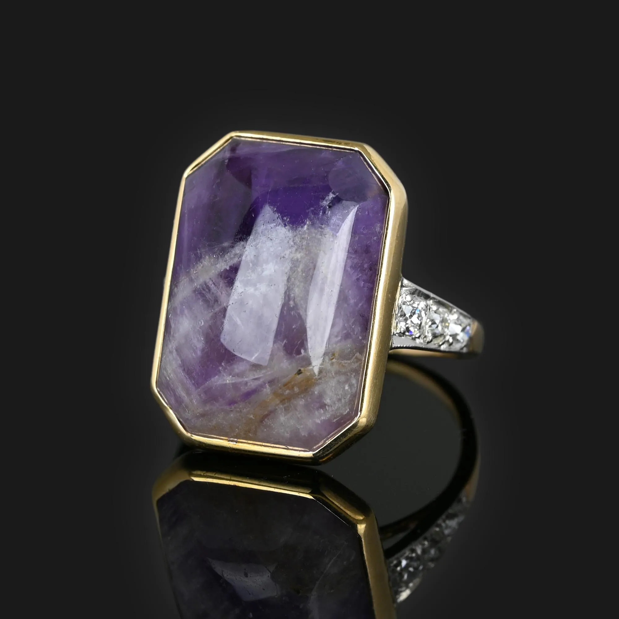 Platinum Diamond Natural Amethyst Ring in 14K Gold