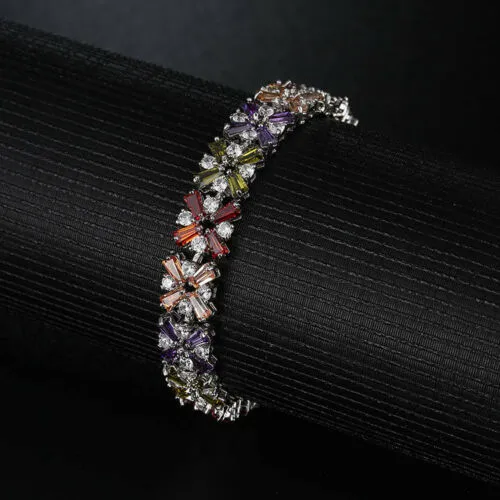 Platinum Plated Multi-Color Gemstone Tennis Bracelet