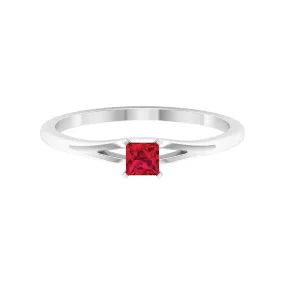 Princess Cut Ruby Solitaire Ring in Split Shank