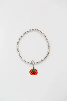 Pumpkin Crystal  Charm Sterling Silver Beaded Stretch Bracelet