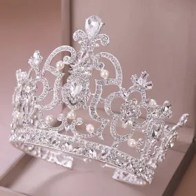 Queen Crystal Silver and Pearl Crown-Available Gold Also-Bridal Headpiece-Quinceañera Tiara