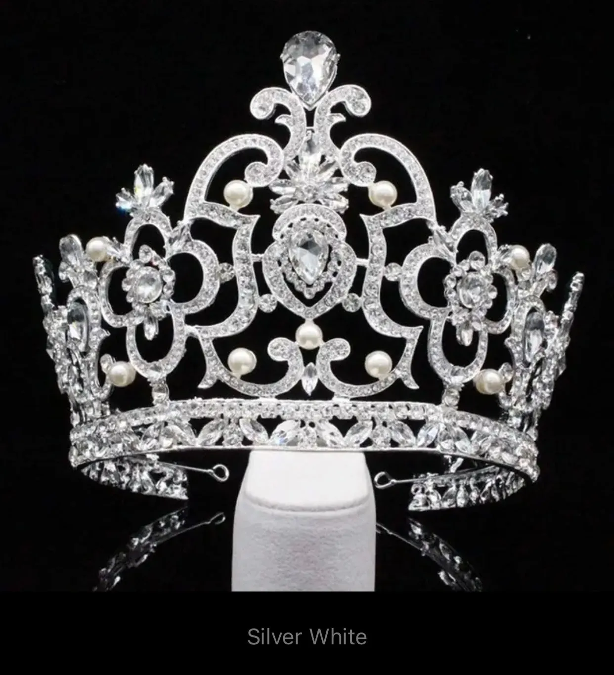 Queen Crystal Silver and Pearl Crown-Available Gold Also-Bridal Headpiece-Quinceañera Tiara