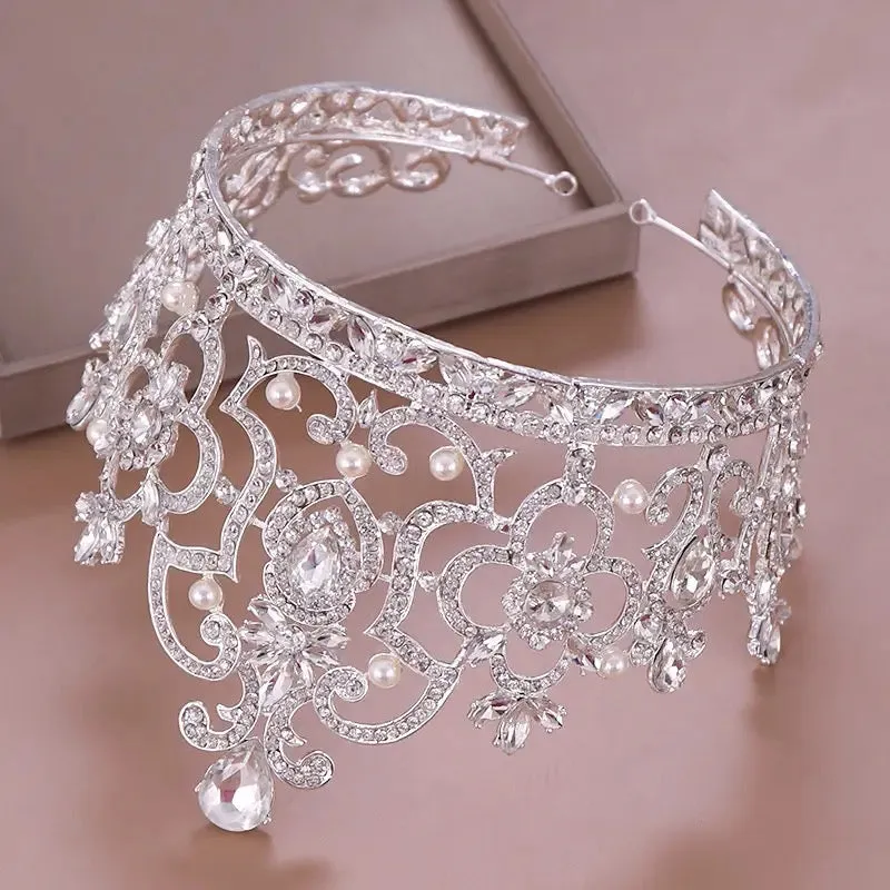 Queen Crystal Silver and Pearl Crown-Available Gold Also-Bridal Headpiece-Quinceañera Tiara