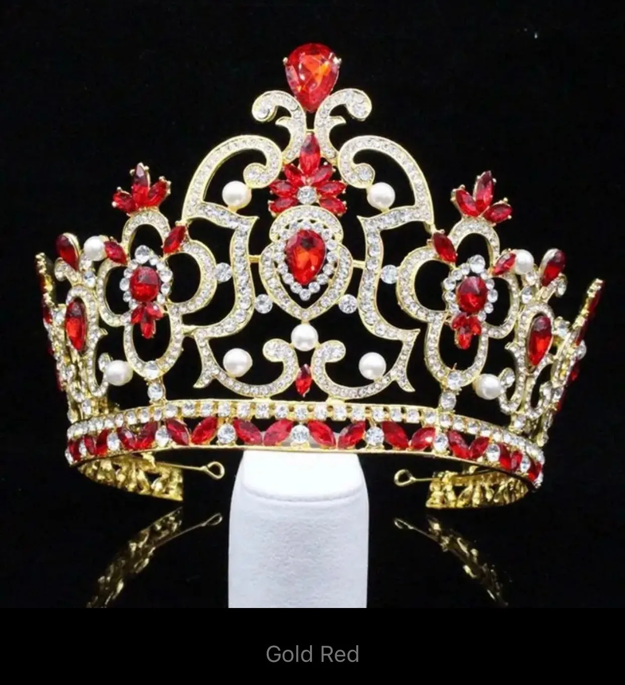 Queen Crystal Silver and Pearl Crown-Available Gold Also-Bridal Headpiece-Quinceañera Tiara