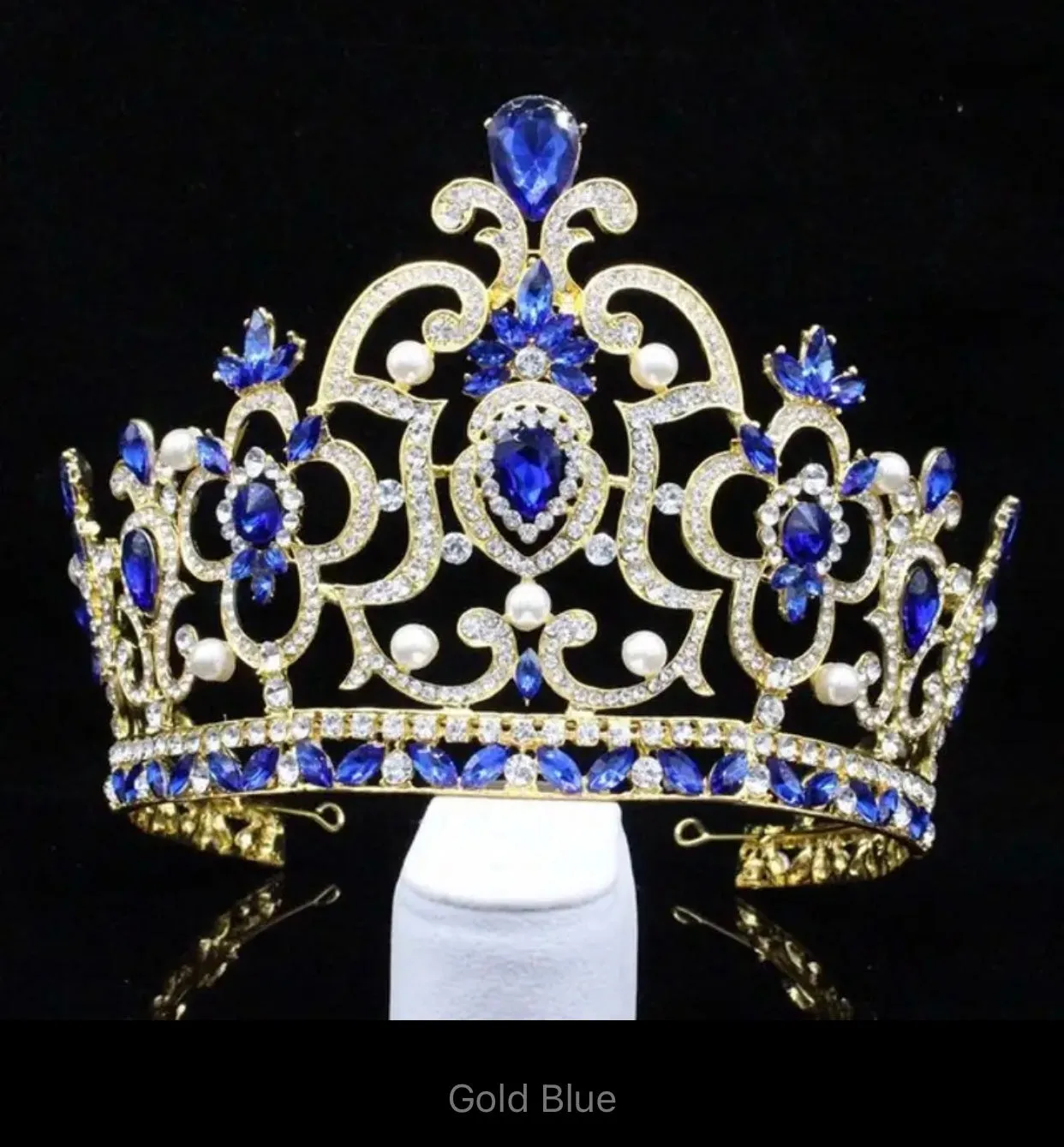 Queen Crystal Silver and Pearl Crown-Available Gold Also-Bridal Headpiece-Quinceañera Tiara