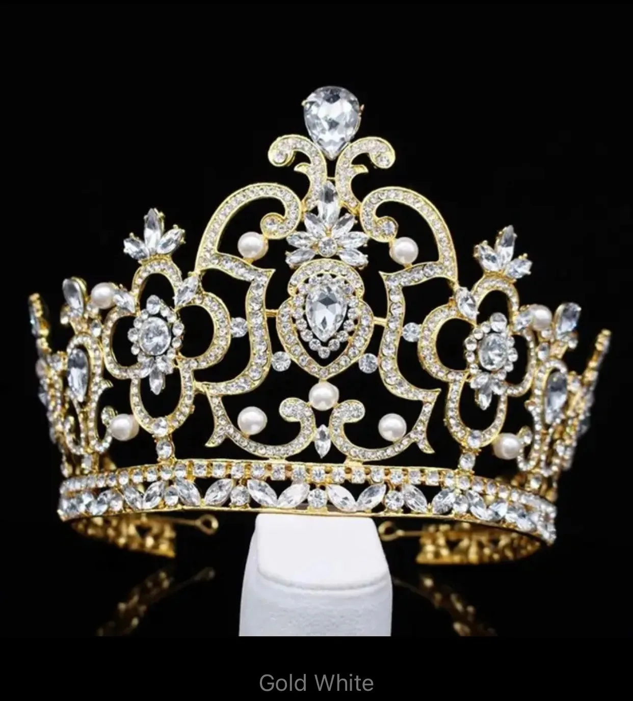 Queen Crystal Silver and Pearl Crown-Available Gold Also-Bridal Headpiece-Quinceañera Tiara