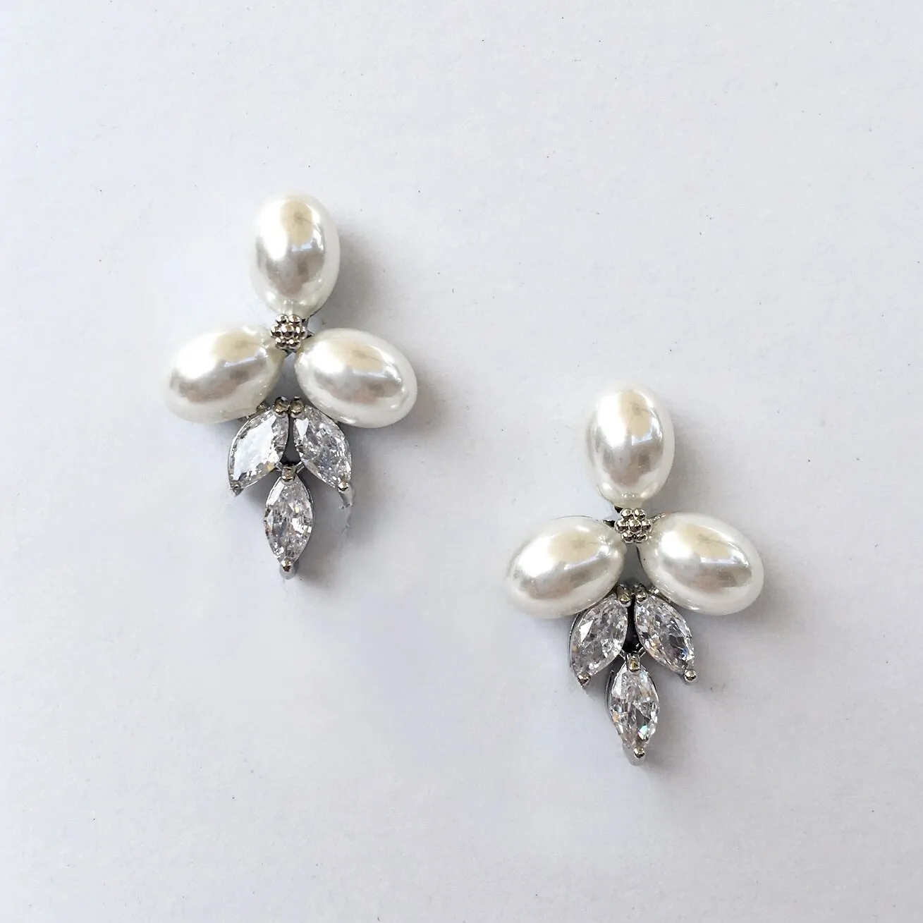 "Adonna" - Pearl and Cubic Zirconia Bridal Earrings - Available in Silver, Rose Gold and Yellow Gold