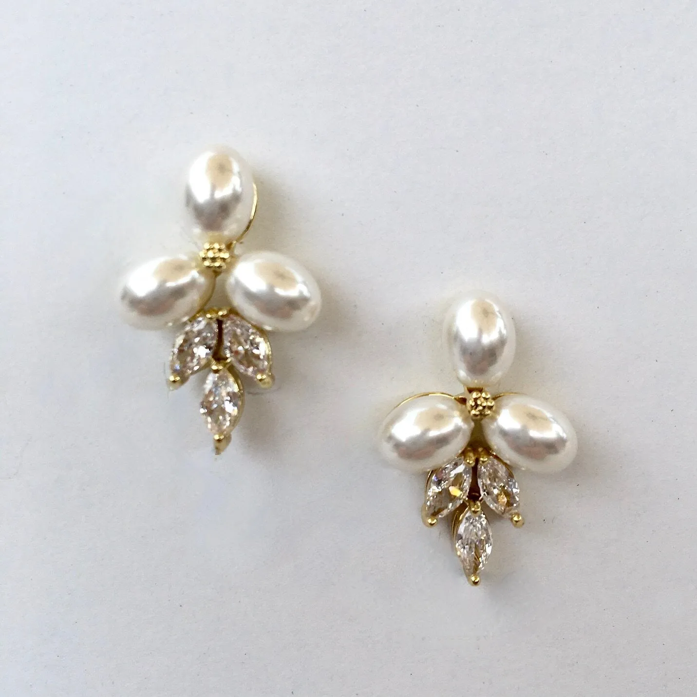 "Adonna" - Pearl and Cubic Zirconia Bridal Earrings - Available in Silver, Rose Gold and Yellow Gold