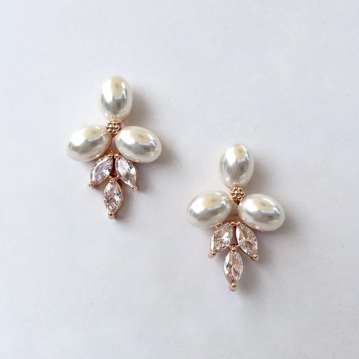 "Adonna" - Pearl and Cubic Zirconia Bridal Earrings - Available in Silver, Rose Gold and Yellow Gold