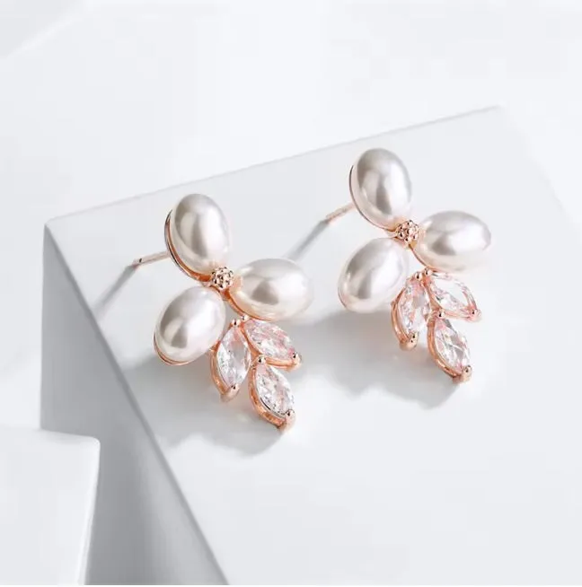 "Adonna" - Pearl and Cubic Zirconia Bridal Earrings - Available in Silver, Rose Gold and Yellow Gold