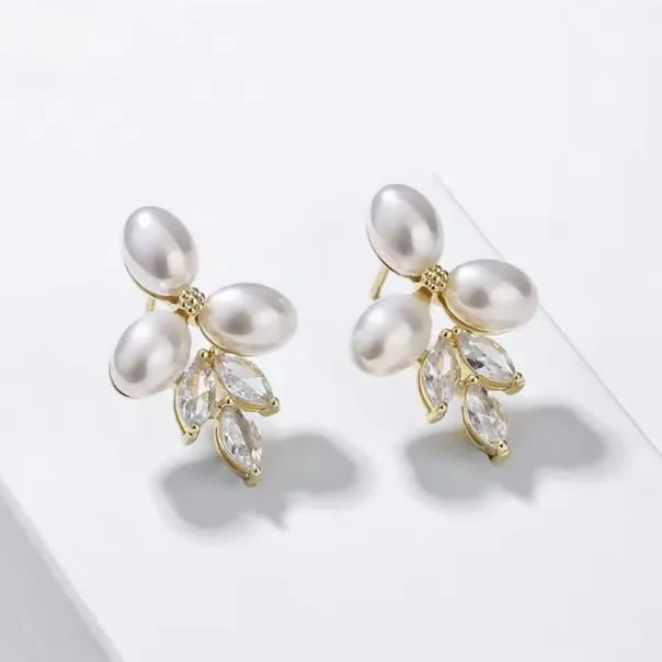 "Adonna" - Pearl and Cubic Zirconia Bridal Earrings - Available in Silver, Rose Gold and Yellow Gold