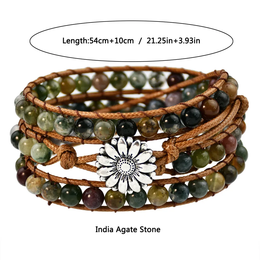 "Bohemian Chic Natural Stone Bracelet | Hand-Woven Unisex Vintage Accessory"