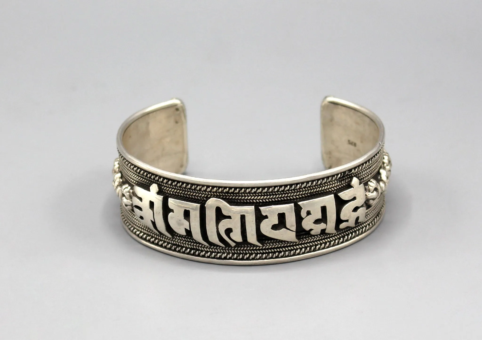 Ranjana Script Om Mani Padhme Hum Sterling Silver Bracelet