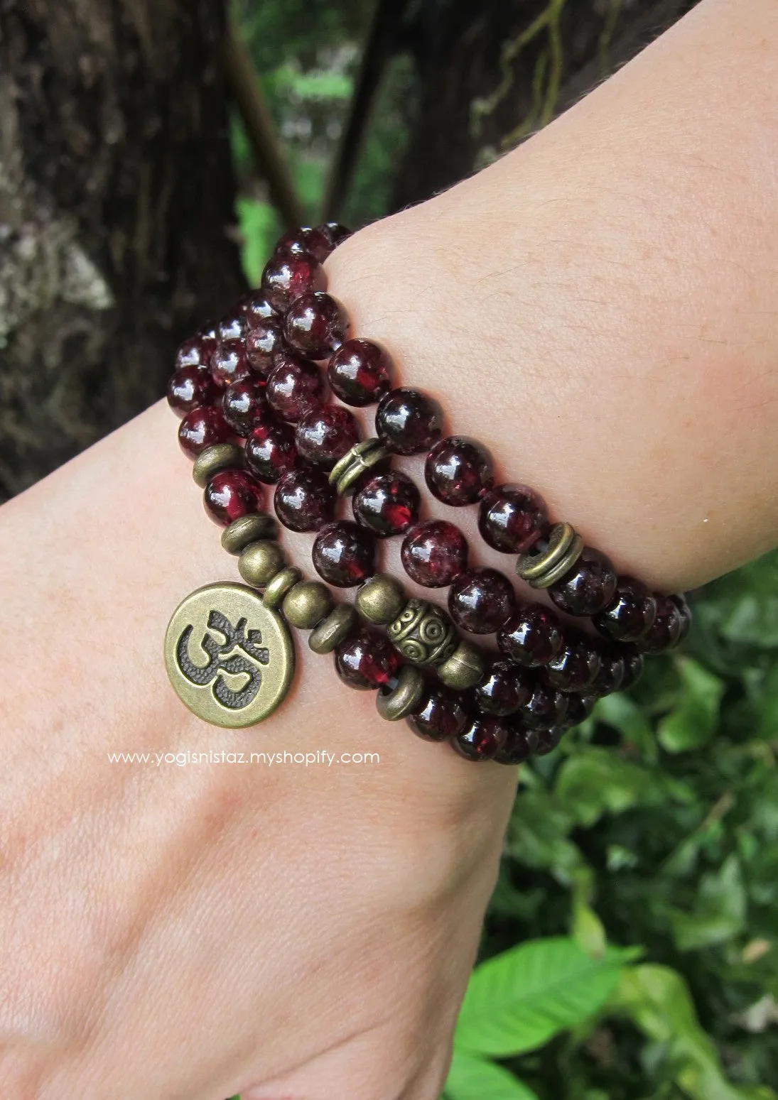 Red Garnet in 108 Bead Mala Necklace (convertible to Bracelet)