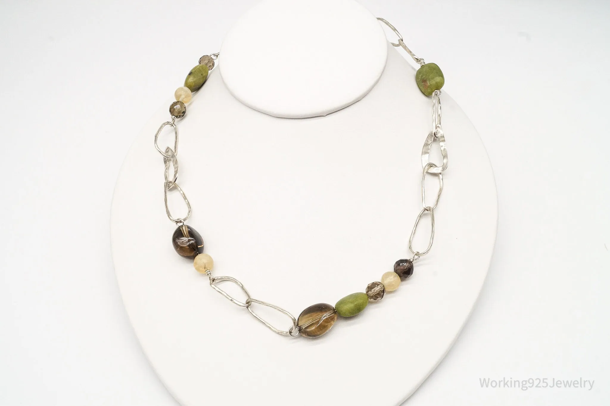 Retired Silpada Jade Smoky Topaz Citrine Chain Link Sterling Silver Necklace