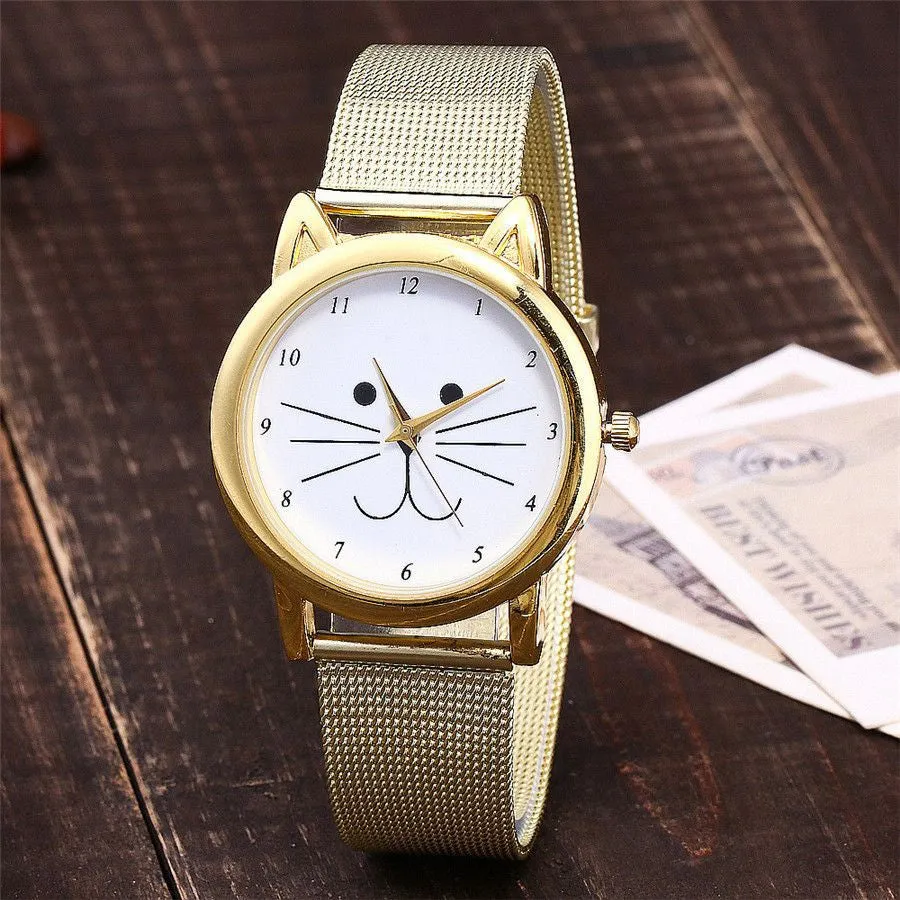 Retro Mesh Strap Cat Watch