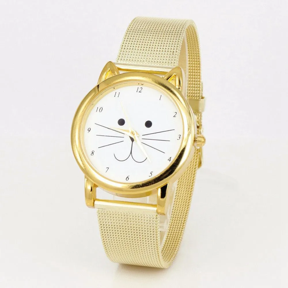 Retro Mesh Strap Cat Watch