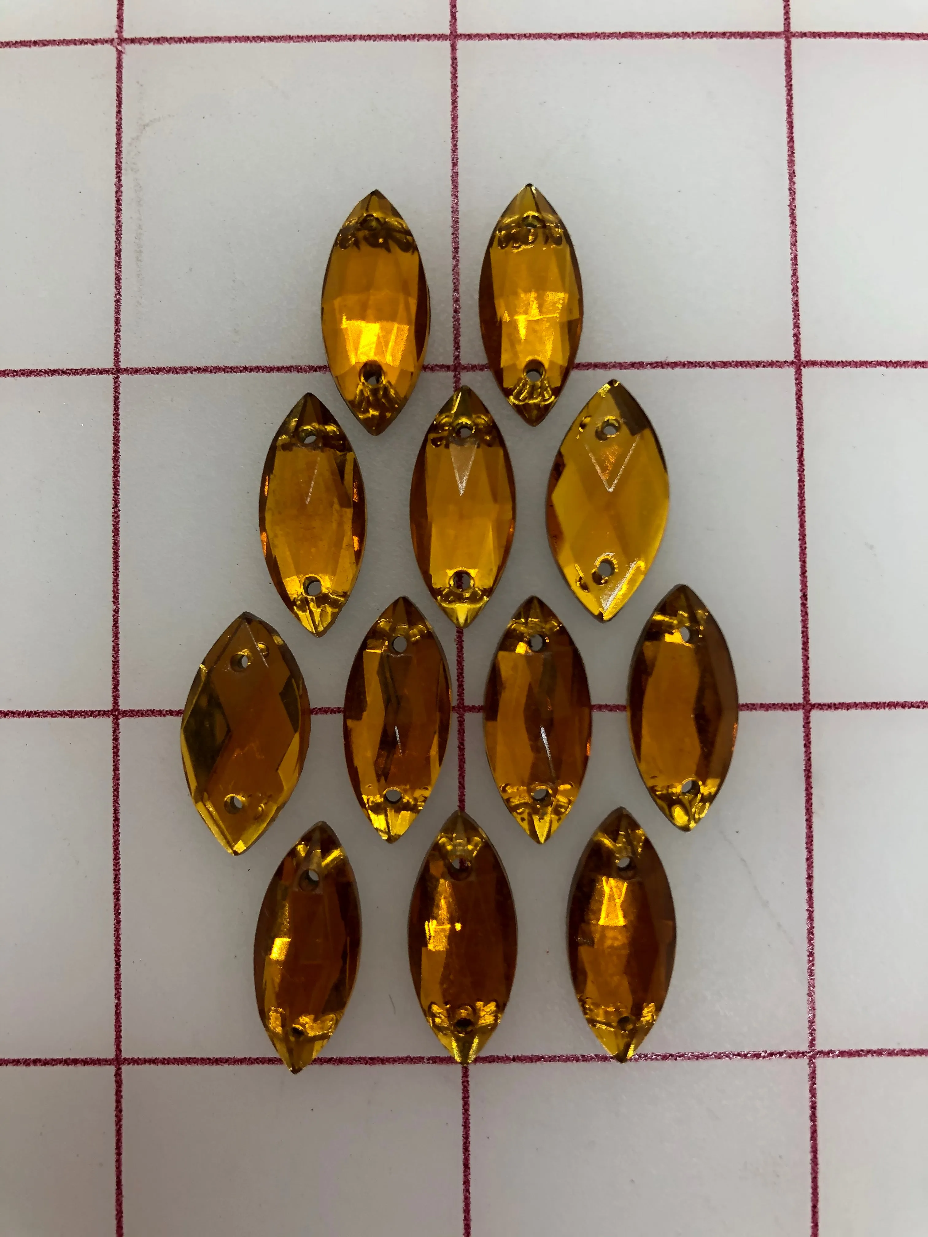 Rhinestones - 18x9mm Czech Topaz Navette Sew-On 12-Pack