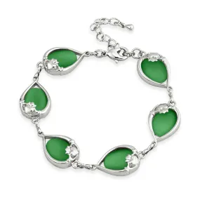 Rhodium Plated Green Cat Eye Claddagh Bracelet