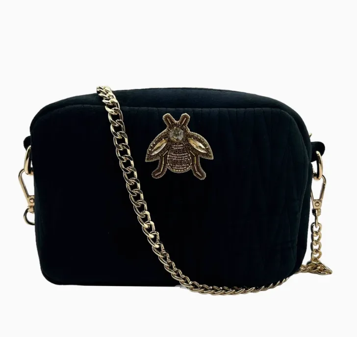 Rivington Velvet Bag with Insect Brooch