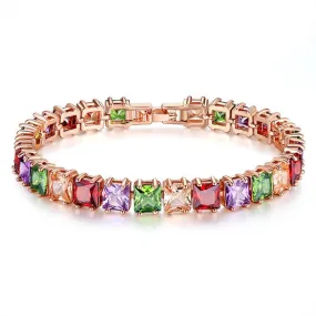 Rose Gold Multi-Color Gemstone Tennis Bracelet  7"