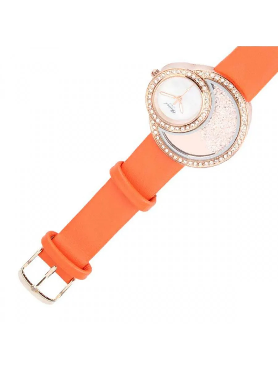 Rose Gold Pearl Side Dial - Crystal - Orange - 010