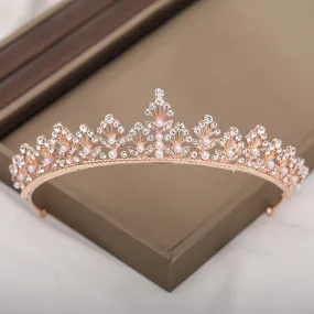 Rose Gold Shining Crystal Pearls Tiara Crown