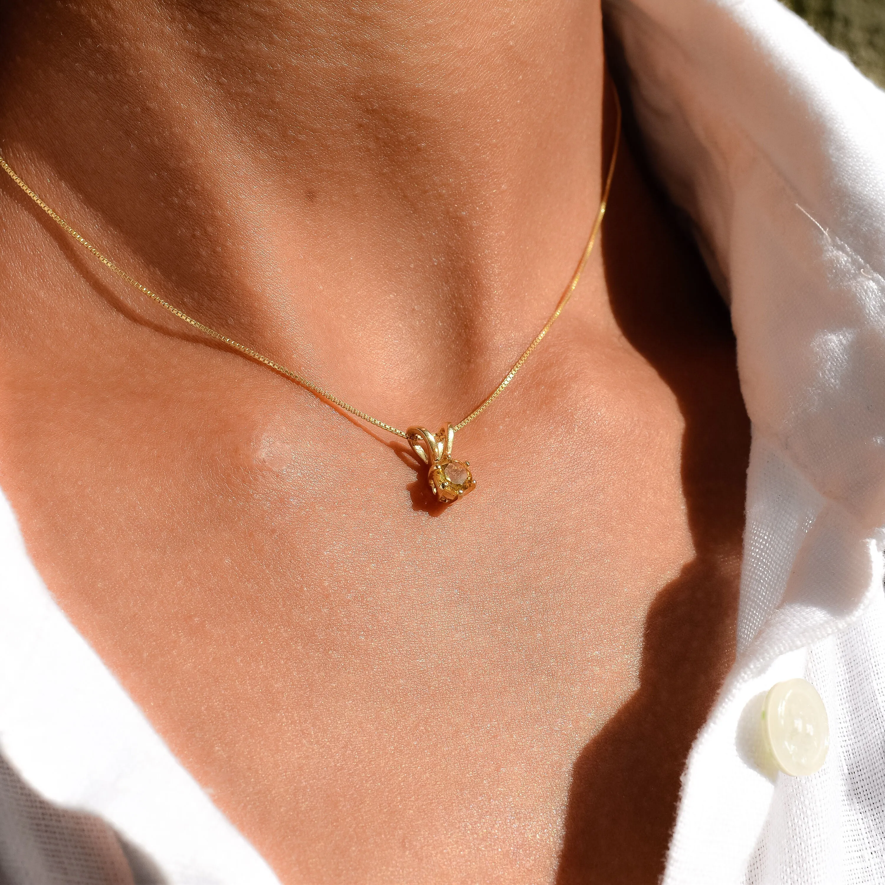 Round Citrine Gold Necklace - Natural Citrine Pendant - November Birthstone Necklace