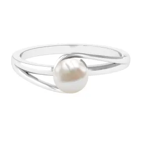 Round Freshwater Pearl Solitaire Bypass Ring