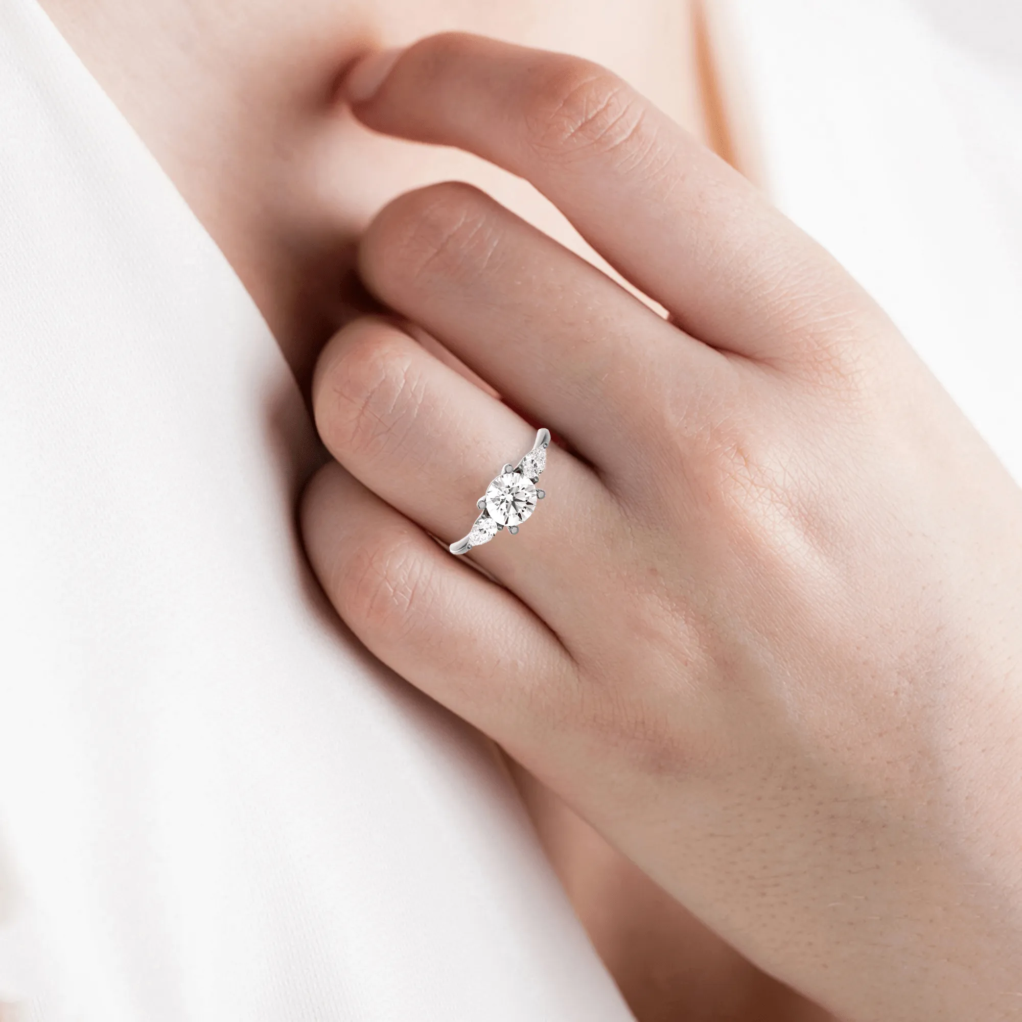 Round with Pear-Shaped Three Stone Lab Grown Diamond Ring