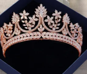 Royal Crystal Rose Gold Bridal Wedding Tiara Crown