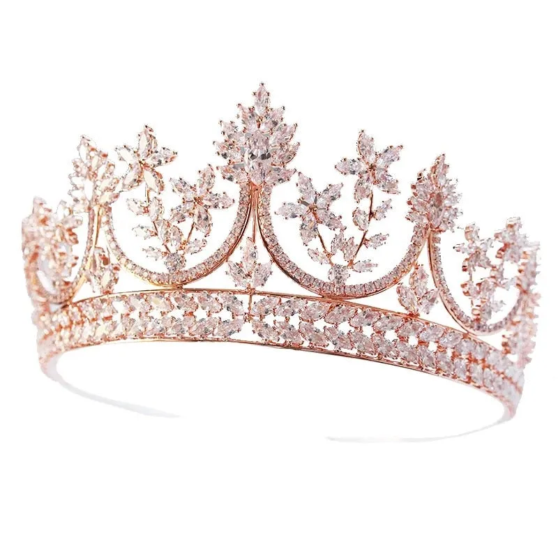 Royal Crystal Rose Gold Bridal Wedding Tiara Crown