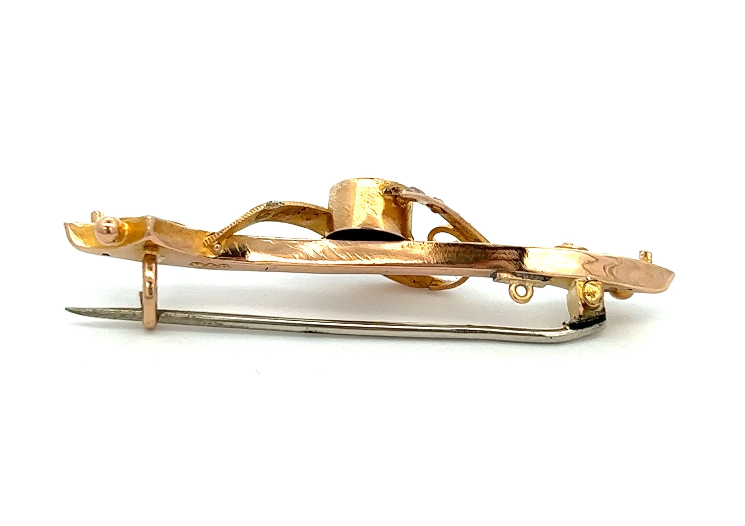 Ruby & Seed Pearl Vintage 9ct Yellow Gold Bar Brooch