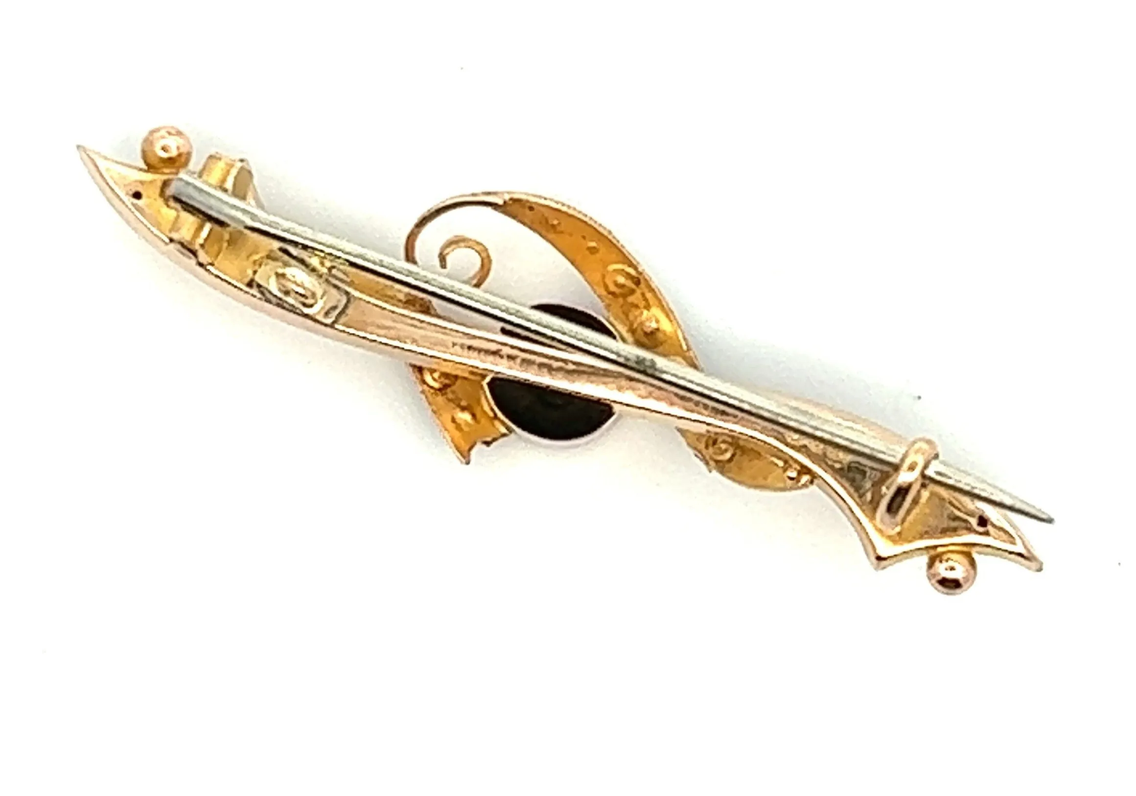 Ruby & Seed Pearl Vintage 9ct Yellow Gold Bar Brooch